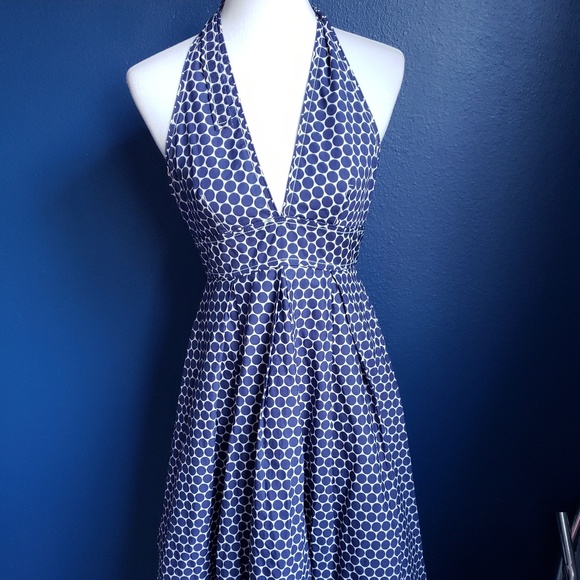 J. Crew Dresses & Skirts - J. Crew Navy and White Polka Dot Halter Dress